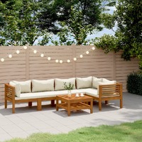  6 Piece Garden Lounge Set with Cream Cushion Solid Acacia Wood