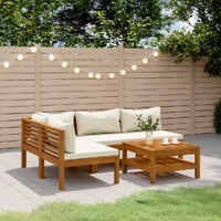  5 Piece Garden Lounge Set with Cream Cushion Solid Acacia Wood