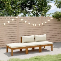  3 Piece Garden Lounge Set with Cream Cushion Solid Acacia Wood