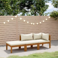  3 Piece Garden Lounge Set with Cream Cushion Solid Acacia Wood
