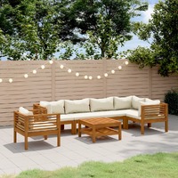  7 Piece Garden Lounge Set with Cream Cushion Solid Acacia Wood