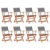  Folding Garden Chairs 8 pcs Grey Solid Eucalyptus Wood&amp;Textilene