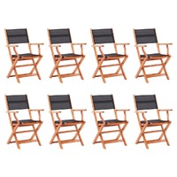  Folding Garden Chairs 8 pcs Black Solid Eucalyptus Wood&amp;Textilene
