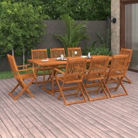  9 Piece Garden Dining Set 220x90x75 cm Solid Wood Acacia