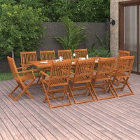  11 Piece Garden Dining Set 220x90x75 cm Solid Wood Acacia