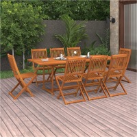  9 Piece Garden Dining Set 220x90x75 cm Solid Wood Acacia