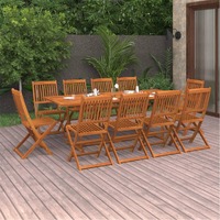  11 Piece Garden Dining Set 220x90x75 cm Solid Wood Acacia