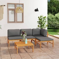  5 Piece Garden Lounge Set with Grey Cushions Solid Teak Wood