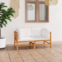  2-Seater Garden Sofa with Cream Cushions Solid Wood Teak