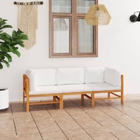  3-Seater Garden Sofa with Cream Cushions Solid Teak Wood