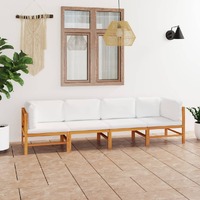  4-Seater Garden Sofa with Cream Cushions Solid Teak Wood
