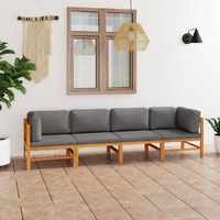  4-Seater Garden Sofa with Grey Cushions Solid Teak Wood
