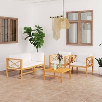  5 Piece Garden Lounge Set with Cream Cushions Solid Teak Wood