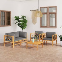  5 Piece Garden Lounge Set with Grey Cushions Solid Wood Teak