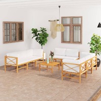  9 Piece Garden Lounge Set with Cream Cushions Solid Teak Wood