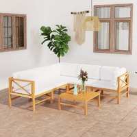  6 Piece Garden Lounge Set with Cream Cushions Solid Teak Wood