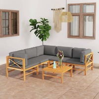  6 Piece Garden Lounge Set with Grey Cushions Solid Teak Wood