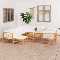  10 Piece Garden Lounge Set with Cream Cushions Solid Teak Wood
