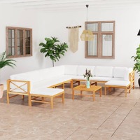  11 Piece Garden Lounge Set with Cream Cushions Solid Teak Wood