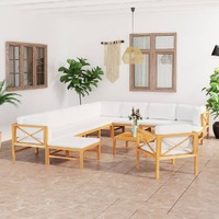  12 Piece Garden Lounge Set with Cream Cushions Solid Teak Wood