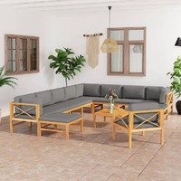  12 Piece Garden Lounge Set with Grey Cushions Solid Wood Teak