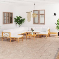  12 Piece Garden Lounge Set with Cream Cushions Solid Teak Wood