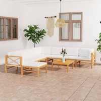  9 Piece Garden Lounge Set with Cream Cushions Solid Teak Wood