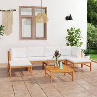  7 Piece Garden Lounge Set with Cream Cushions Solid Teak Wood