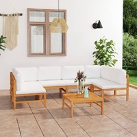  7 Piece Garden Lounge Set with Cream Cushions Solid Teak Wood