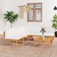  6 Piece Garden Lounge Set with Cream Cushions Solid Teak Wood