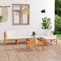  6 Piece Garden Lounge Set with Cream Cushions Solid Teak Wood