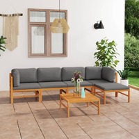  6 Piece Garden Lounge Set with Grey Cushions Solid Teak Wood