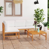  5 Piece Garden Lounge Set with Cream Cushions Solid Teak Wood