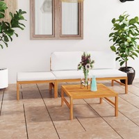  4 Piece Garden Lounge Set with Cream Cushions Solid Teak Wood