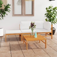  4 Piece Garden Lounge Set with Cream Cushions Solid Teak Wood