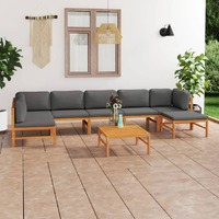  8 Piece Garden Lounge Set with Grey Cushions Solid Teak Wood