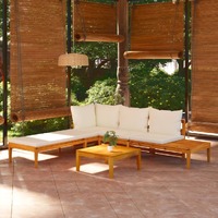  3 Piece Garden Lounge Set with Cream White Cushions Acacia Wood