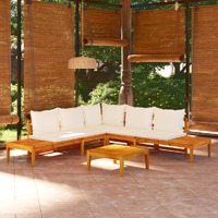  4 Piece Garden Lounge Set with Cream White Cushions Acacia Wood