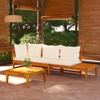  3 Piece Garden Lounge Set with Cream White Cushions Acacia Wood