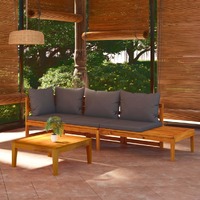  3 Piece Garden Lounge Set with Dark Grey Cushions Acacia Wood