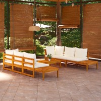  5 Piece Garden Lounge Set with Cream White Cushions Acacia Wood