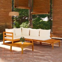  4 Piece Garden Lounge Set with Cream White Cushions Acacia Wood