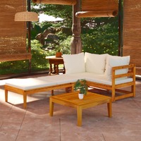  3 Piece Garden Lounge Set with Cream White Cushions Acacia Wood