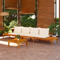  Garden Benches with Cream White Cushions 2 pcs Acacia Wood