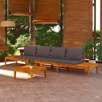  Garden Benches with Dark Grey Cushions 2 pcs Acacia Wood