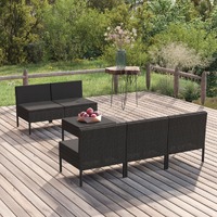  6 Piece Garden Lounge Set with Cushions Poly Rattan Black