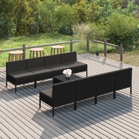  9 Piece Garden Lounge Set with Cushions Poly Rattan Black