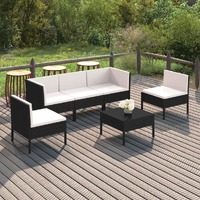  6 Piece Garden Lounge Set with Cushions Poly Rattan Black 