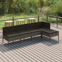  5 Piece Garden Lounge Set with Cushions Poly Rattan Grey