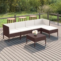  6 Piece Garden Lounge Set with Cushions Poly Rattan Brown